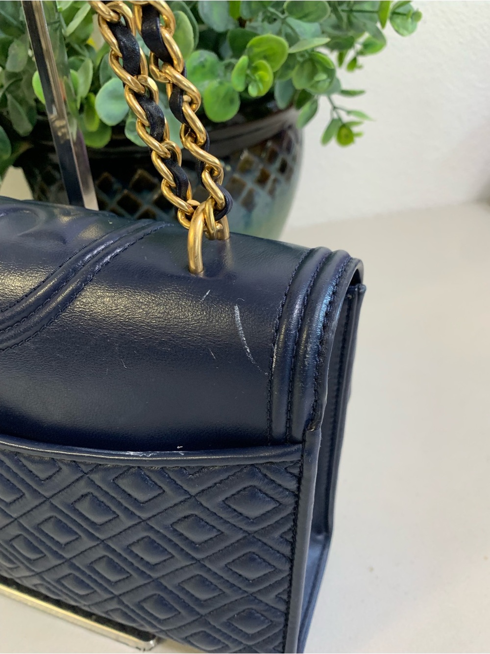 ππ Tory Burch Navy Fleming Quilted Leather Shoulder Bag - Picture 6 of 12